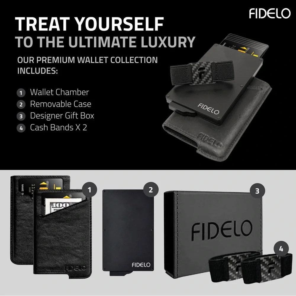 Fidelo Ultra Slim Hybrid Wallet for Men Black Leather Wallet card holder NWT